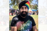 sikh man with rainbow turban, rainbow turban, indian sikh man dons rainbow turban for pride in san diego, Sikh man