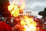 US flag burnt, american independence day, 2 protesters arrested for burning u s flag outside white house on american independence day, The secret service