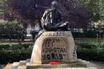 Mahatma Gandhi Statue in London breaking, Mahatma Gandhi Statue in London attacked, iconic gandhi statue vandalised near london university, Hiroshima bombing Mahatma Gandhi Statue in London breaking, Mahatma Gandhi Statue in London attacked, iconic gandhi statue vandalised near london university, Hiroshima bombing